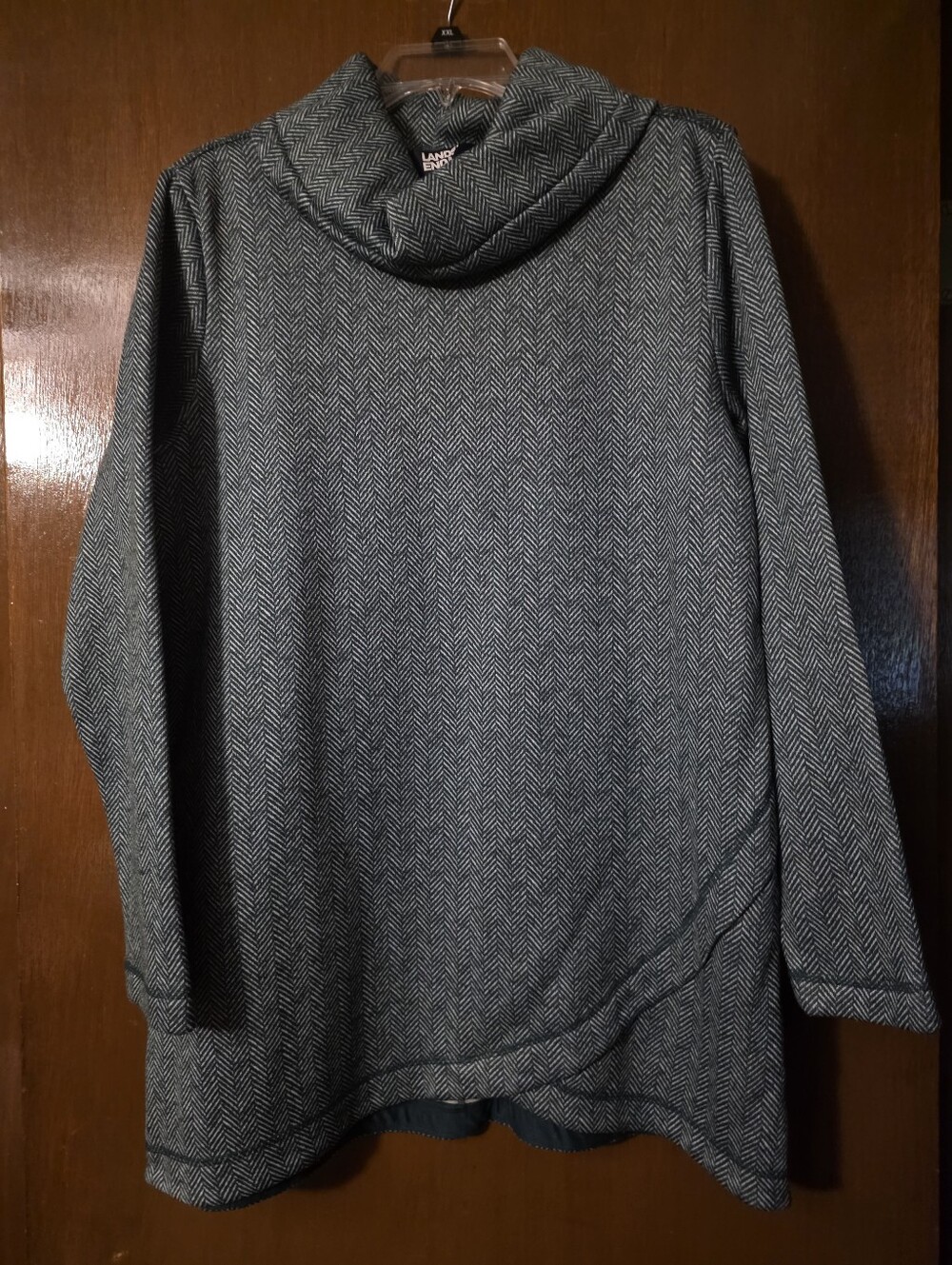 Lands' End Green Herringbone Cowl-Neck Tunic Size xl